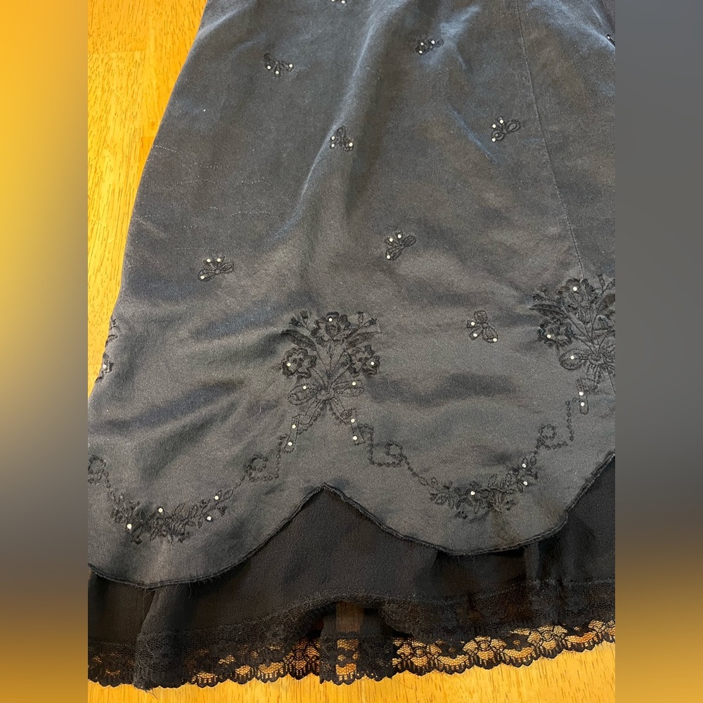 Kenzie Vintage Black Silk Dress Lined Y2K Coquette Style Embroidered Bows SZ 14 - Picture 10 of 15